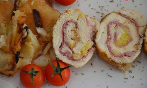 Milanesas de cerdo, queso manchego y setas