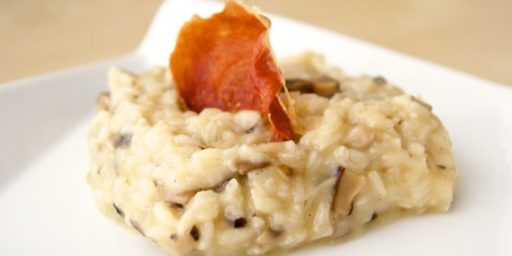 Risotto con queso manchego, champiñones y jamon